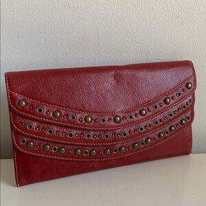 Nordstrom Red Studded Leather Clutch NWT
